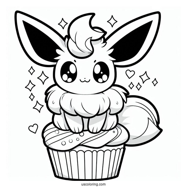 Cute Sylveon Coloring Page Sitting On Top Of Cupcake