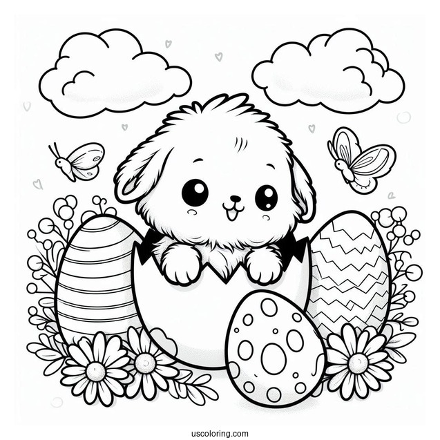 Furry Bunny Hatching From Easter Egg