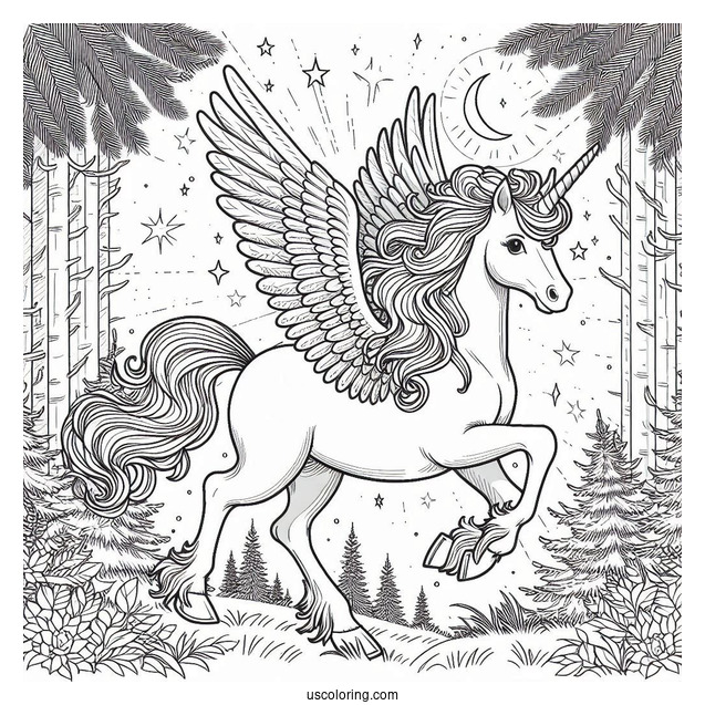 Pegasus Coloring Page Trotting In The Forest