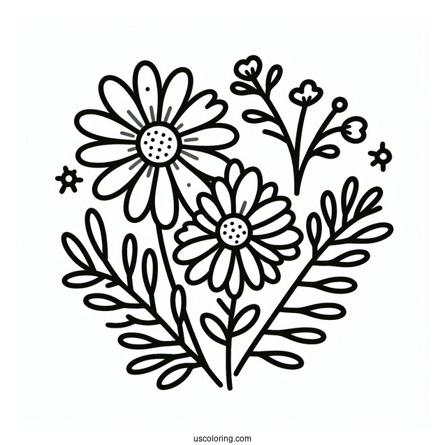 Flower Coloring Pages Of Simple Outline Of Daisies For Preschoolers