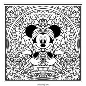 Mickey Mouse Fantasia Stained Glass Coloring Page For Kids