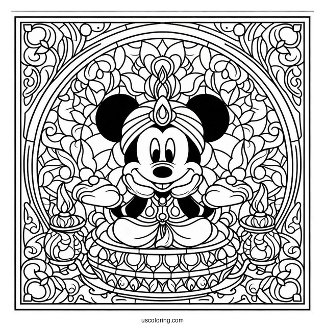 Mickey Mouse Fantasia Stained Glass Coloring Page For Kids