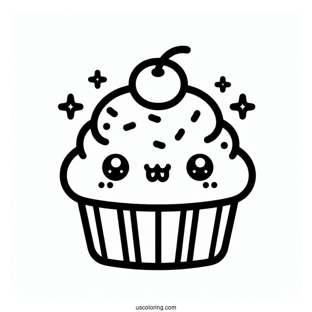Simple Kawaii Cupcake To Color In