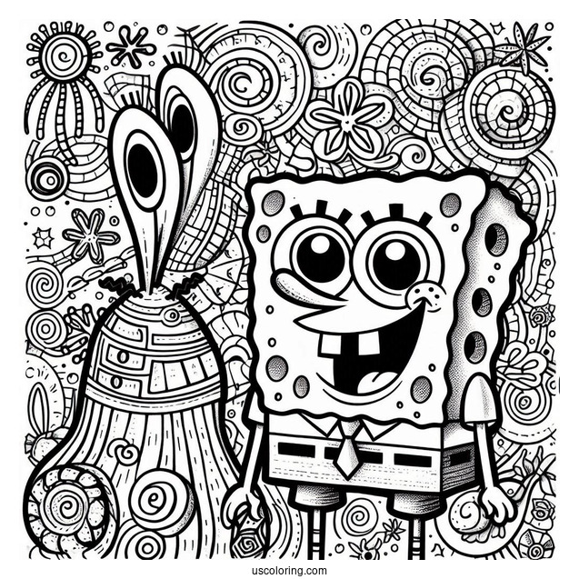 SpongeBob Coloring Page Of Detailed Karen Plankton