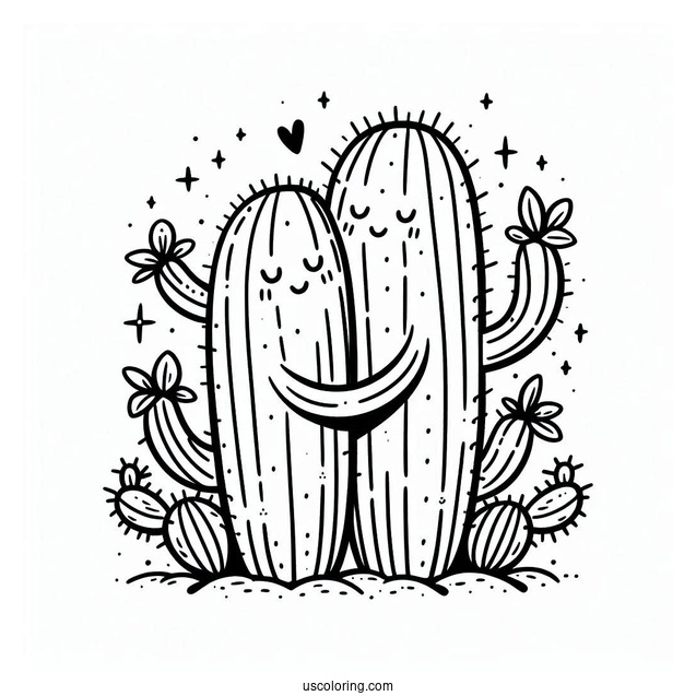 Two Desert Cactus Hugging