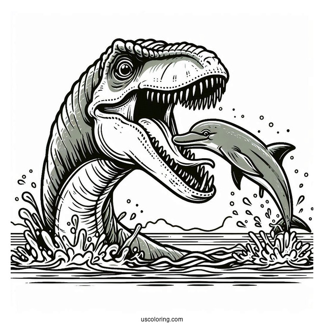 Spinosaurus Coloring Page Biting A River Dolphin