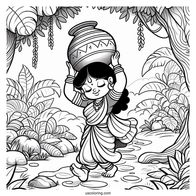 Jungle Book Coloring Page Of Shanti Carrying Clay Pot Over Her Head