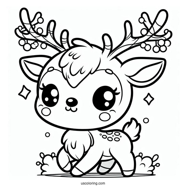 Cute Cartoon Rudolph Coloring Page With Big Antlers