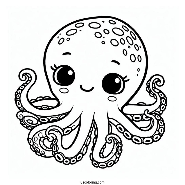 Easy Blushing Octopus Coloring Page For Preschoolers
