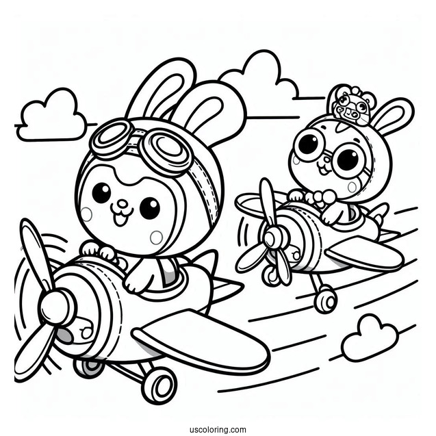 Pororo Coloring Page Of Friends Riding Flying Vehicles