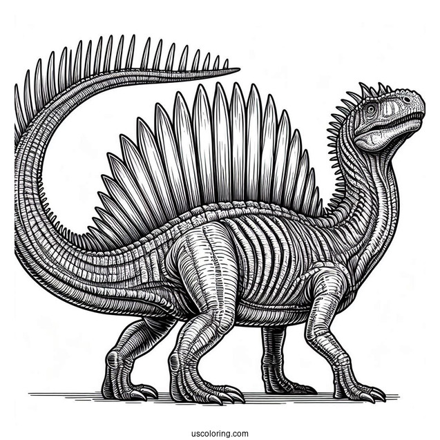 Large Spinosaurus Coloring Page With Detailed Spine And Sharp Teeth