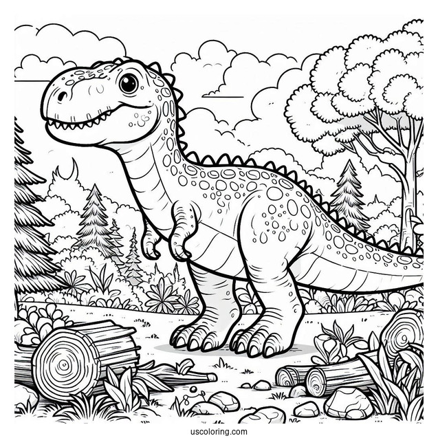Dinosaur Coloring Page Of Muttaburrasaurus Outside The Forest