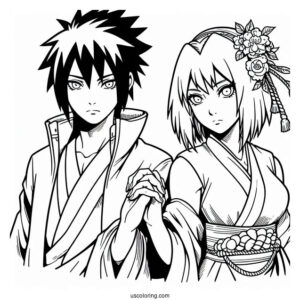 Sakura And Sasuke Coloring Page In Modern Clothes