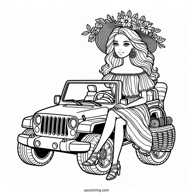 Barbie And Her Jeep Car To Color