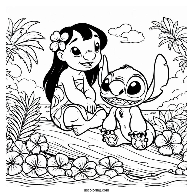 Easy Coloring Page Of Lilo and Stitch For Kids