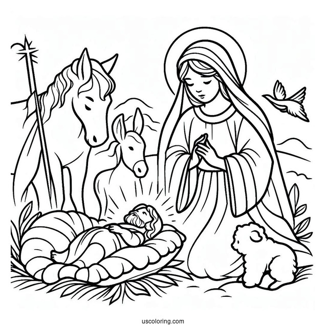 Simple Outline Of The Nativity Coloring Page of Jesus To Color