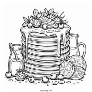 Tall Pancake Coloring Page Tower With Berries And Syrup
