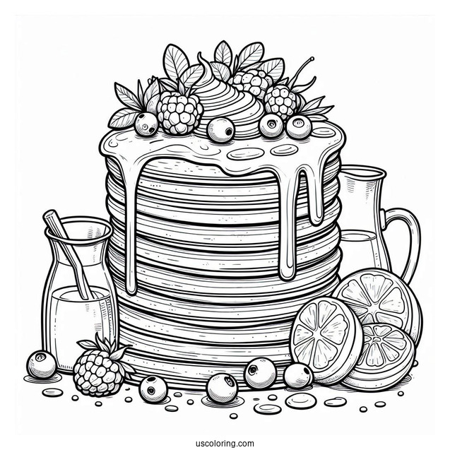 Tall Pancake Coloring Page Tower With Berries And Syrup
