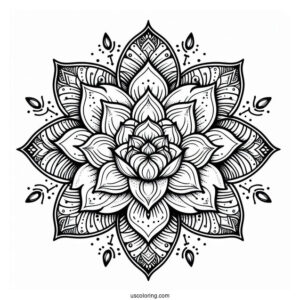 Lotus Inside A Complex Flower Mandala Coloring Page