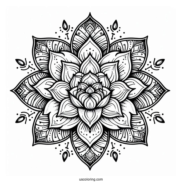Lotus Inside A Complex Flower Mandala Coloring Page
