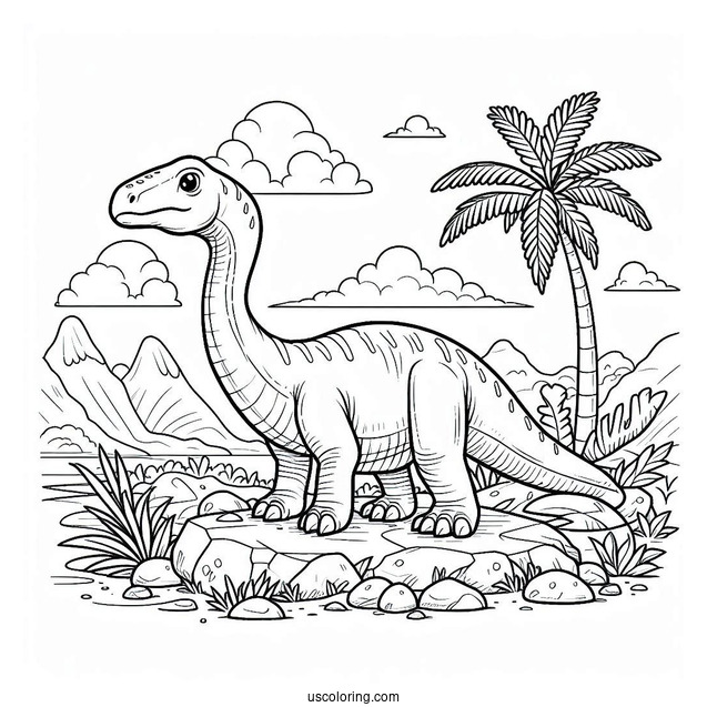 Diplodocus Dinosaur In Rocky Terrain Coloring Page