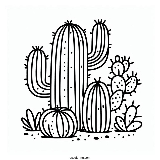 Easy Outline Of Cactus Plants For Toddlers