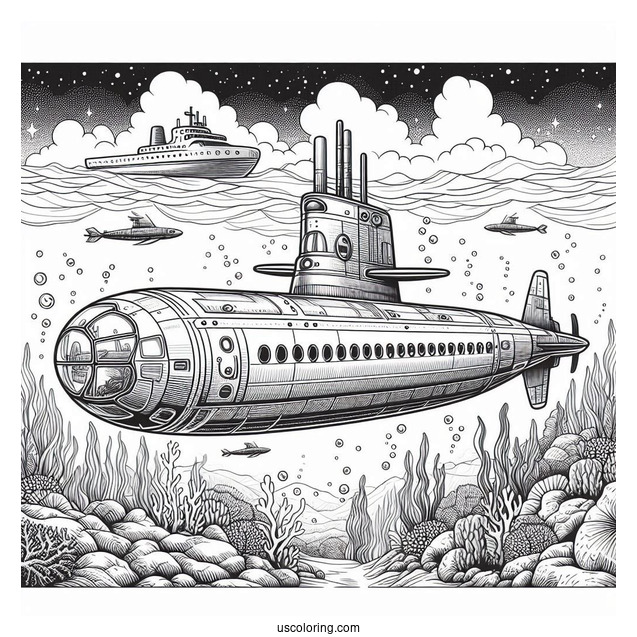 Atlantis Submarine Coloring Page Above The Sea Floor