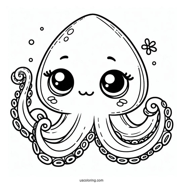 Smiling Octopus Squid Coloring Page For Kids