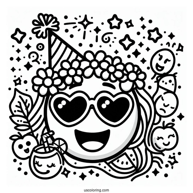 Partying Face Emoji Coloring Page
