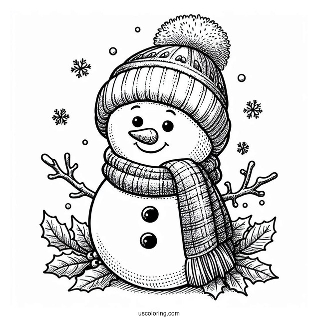 Chilly Snowman Wearing a Scarf And Beanie In The Snow
