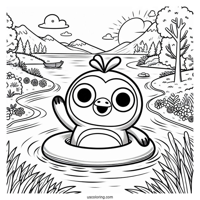 Pororo Coloring Page Of Eddy Swimming In A Lake