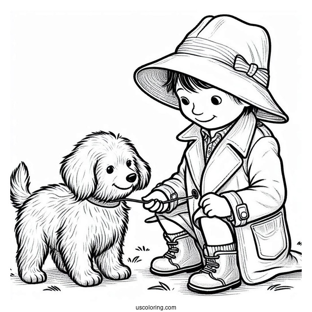 Paddington Coloring Page Playing With A Dog For Kids