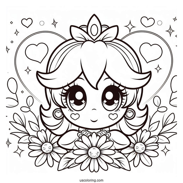 Princess Daisy Coloring Page With Luma And Hearts In Background