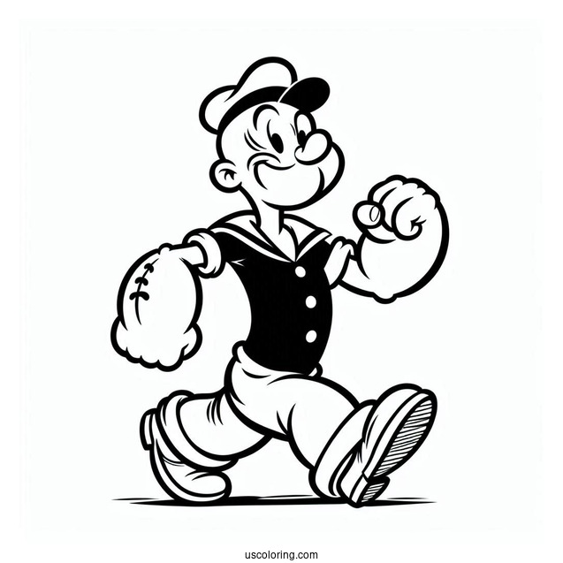 Cool Popeye Coloring Page Walking For Kids