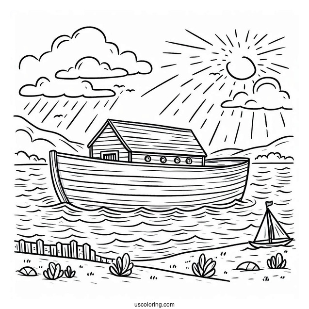 Simple Noah's Ark Coloring Page At Sea For Preschoolers