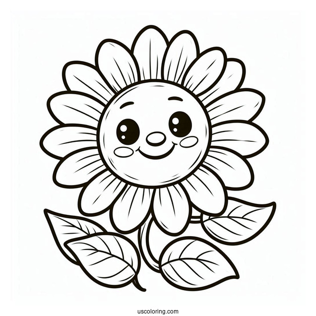 Flower Coloring Pages Of Smiling Sunflower For Preschoolers