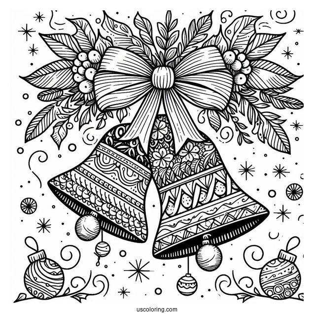 Christmas Coloring Pages For Adults Of Christmas Bells With Bow Zentangle Coloring Page For Adults
