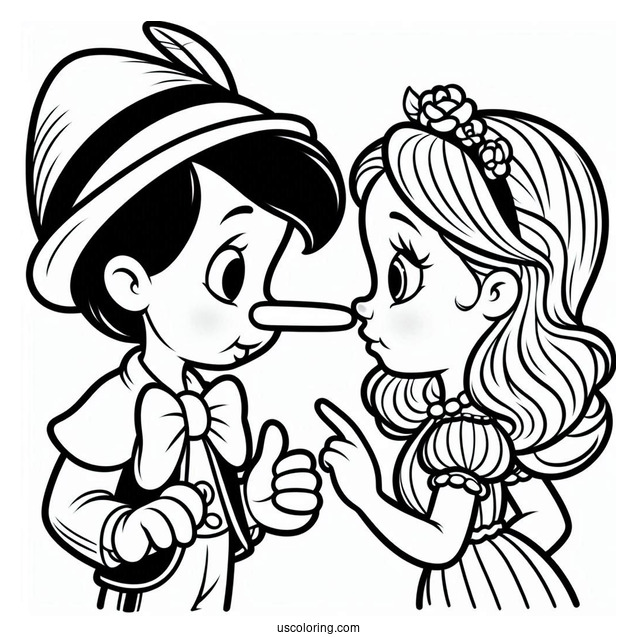 Pinocchio Coloring Page Of Easy Figaro And Cleo Nose To Nose For Kids