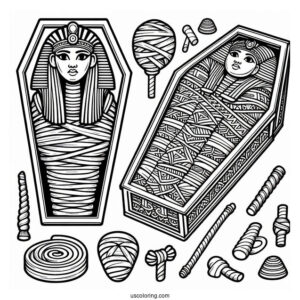 Egyptian Coffin With Mummy Coloring Page Inside
