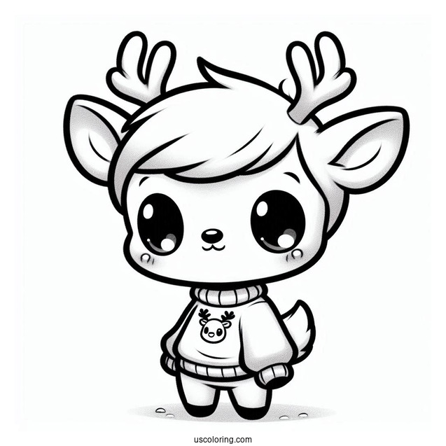 Chibi Rudolph Coloring Page Wearing A Sweatshirt