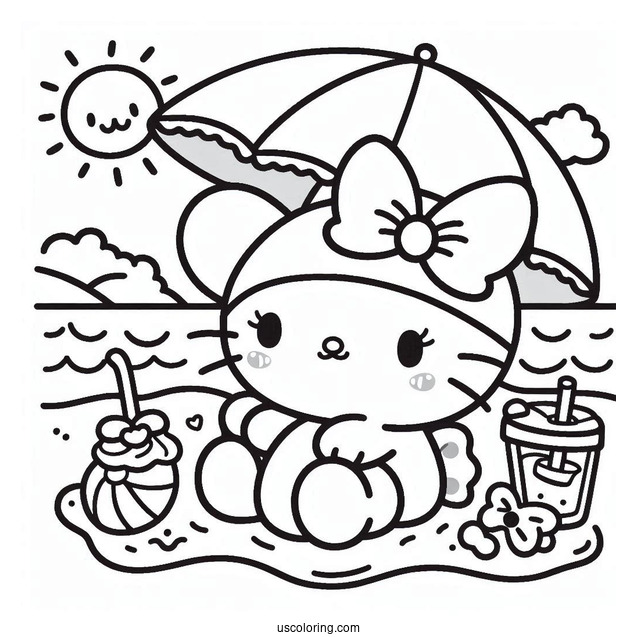 Sanrio Coloring Pages Of Cute My Melody At The Beach