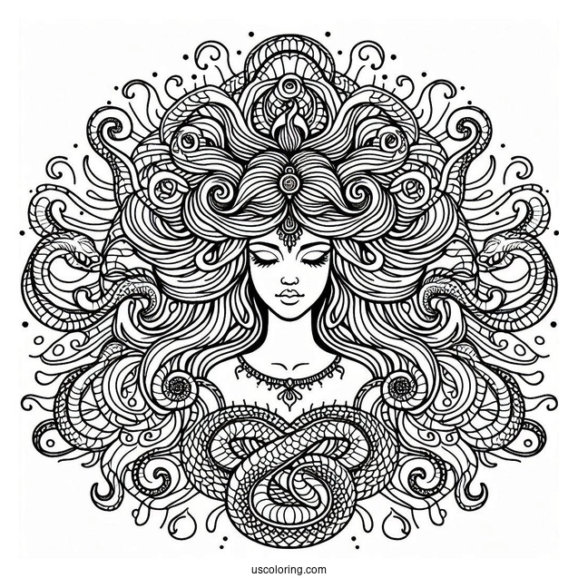 Intricate Medusa Coloring Page Mandala