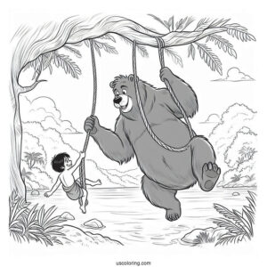 Jungle Book Coloring Page Of Baloo Swinging Mowgli By The Arms