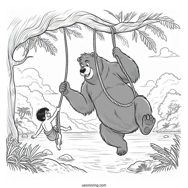 Jungle Book Coloring Page Of Baloo Swinging Mowgli By The Arms