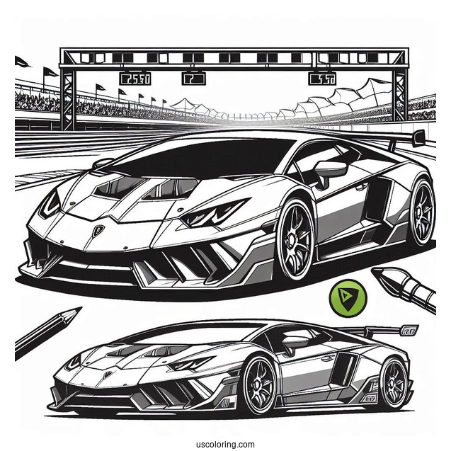 Lamborghini Sports Car On Race Track To Color