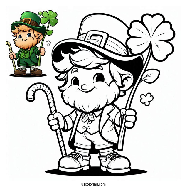 Cute Leprechaun Holding Shamrock To Color
