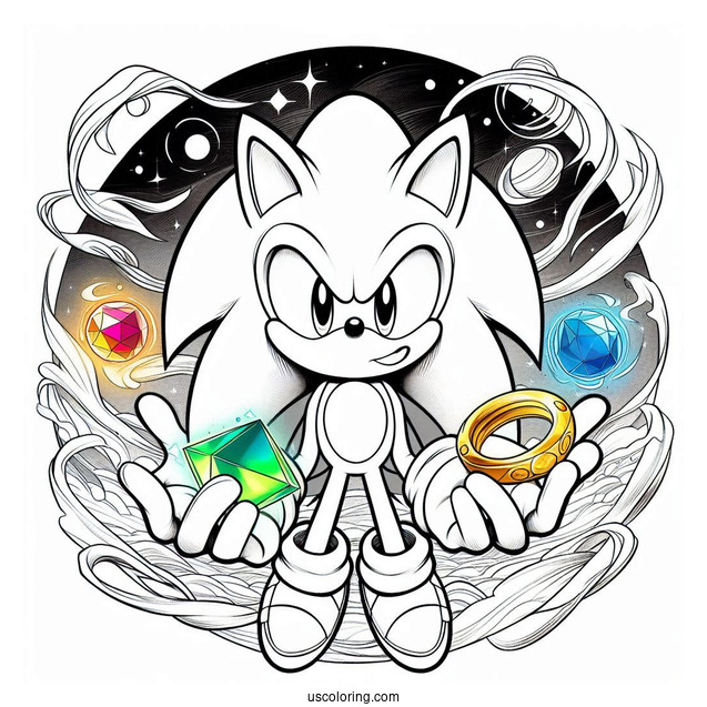 Simple Sonic Exe Coloring Page Holding Chaos Emerald And Gold Ring