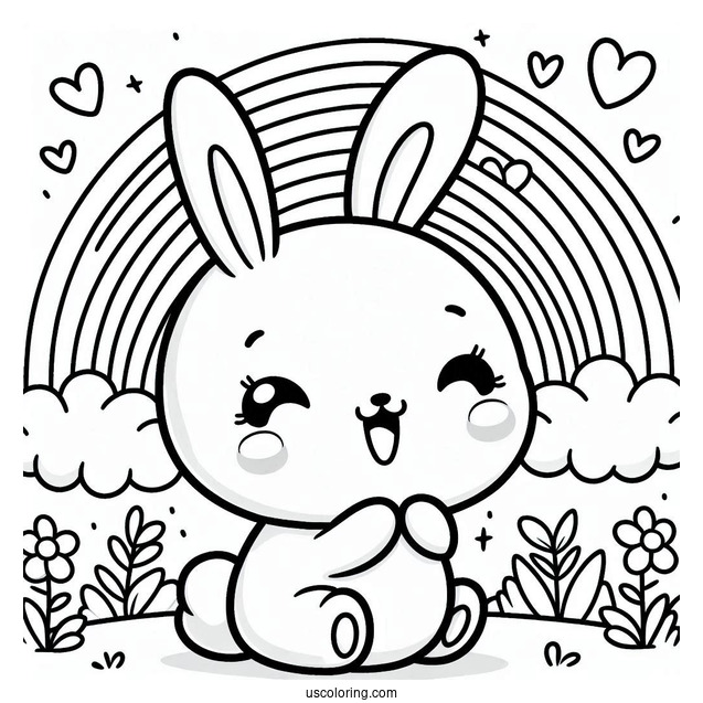 Super Cute Baby Rabbit With Big Teeth And Rainbow