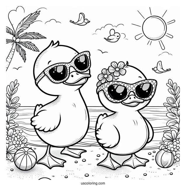 Two Ducks Wearing Sunglasses At The Beach