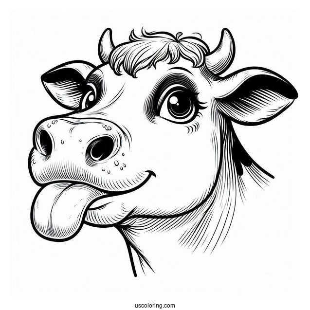 Big Cow Nose With Tongue Out Coloring Page